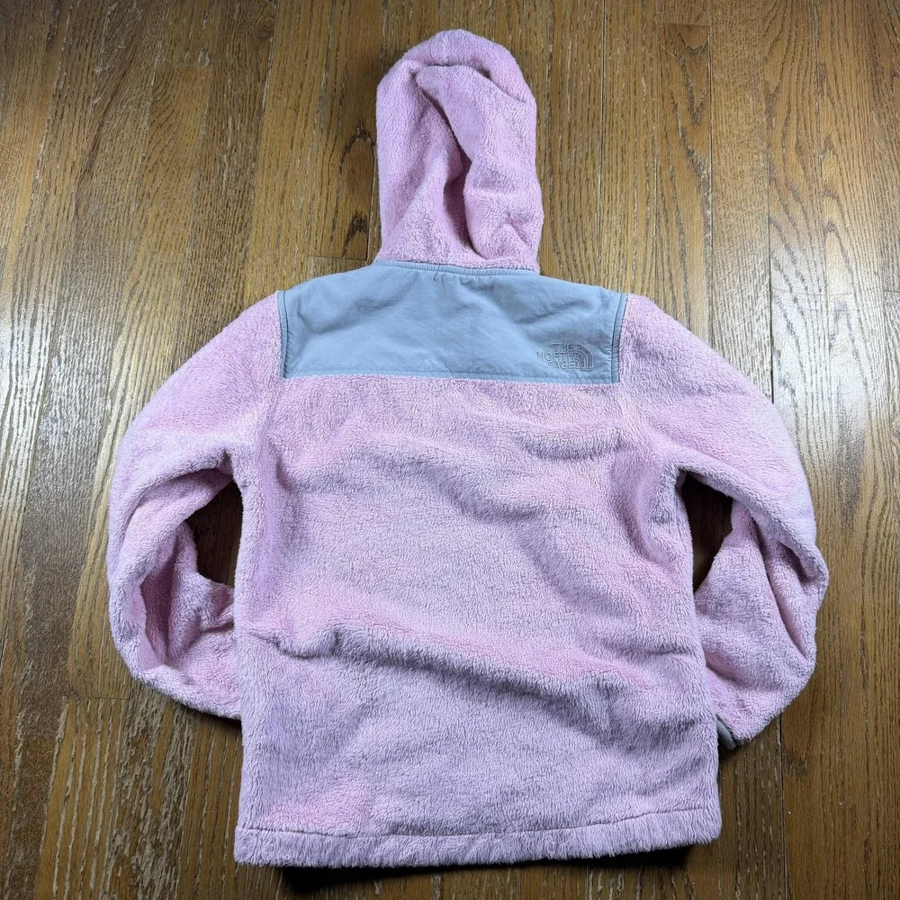 The North Face Jacket Girls Medium Pink‎ Fleece Hooded Full Zip Outdoor Winter